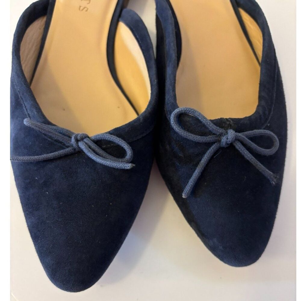 Talbots Edison Indigo Navy Blue Suede Bow Mules Grandmillennial Balletcore Flats - Picture 2 of 4